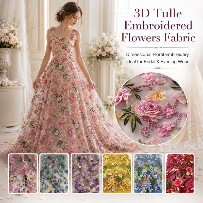 Kain Tulle Bordir Bunga 3D Uku - Wedding Dress Supply ulasan dan harga